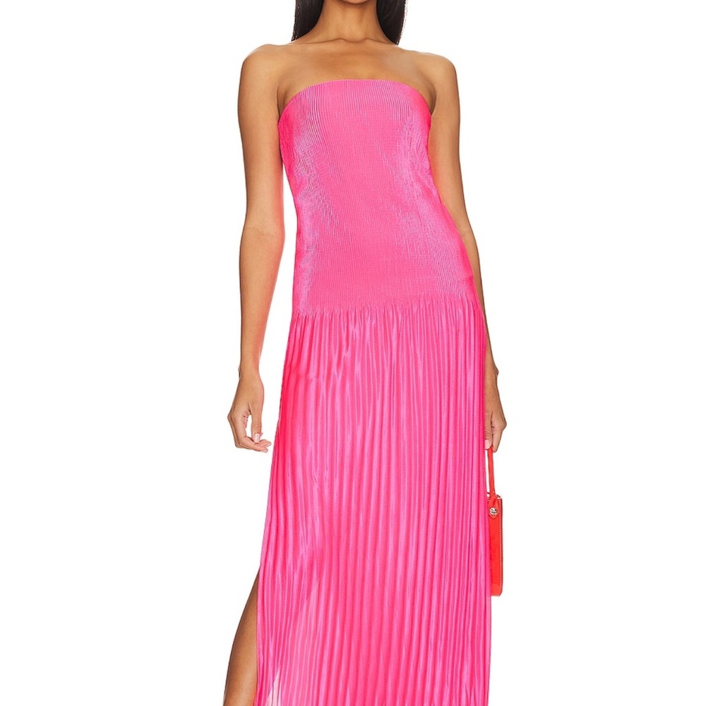 NBD Pink Strapless Pleated Sheath Dress